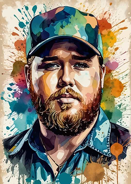 Luke Combs Watercolor Portrait
