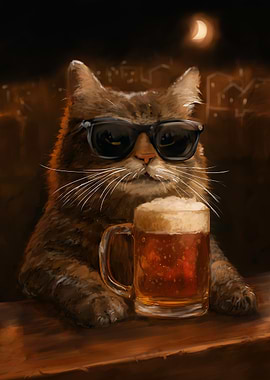 Cool Cat with Beer