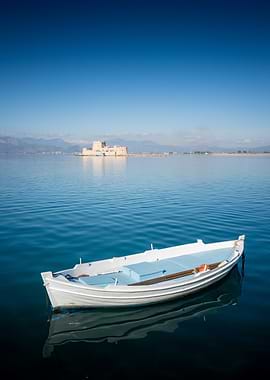 Boat on Calm Water with Castle