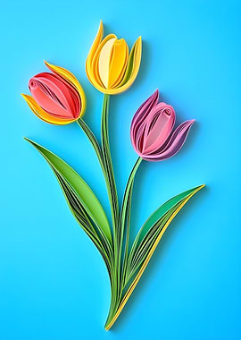 Quilled Tulips on Blue Background