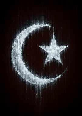 Glowing Crescent Moon and Star Symbol