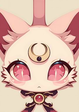 Cute Anime Cat with Moon Symbol
