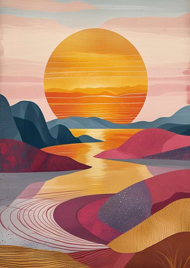 Abstract Landscape with Sun and River
