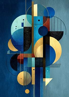 Abstract Geometric Art in Blue and Gold