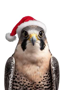 Festive Peregrine Falcon with Santa Hat