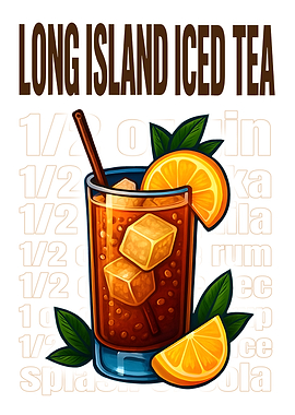 Long Island Iced Tea Art Print – Bold Cocktail Wall Decor, Retro Bar Poster for Home or Kitchen
