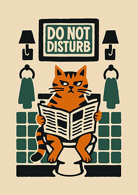 Grumpy Cat Reading Newspaper on Toilet