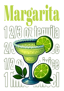 Margarita Cocktail Art Print – Fun Retro Cocktail Wall Decor, Lime Green Drink Illustration for Kitchen or Home Bar