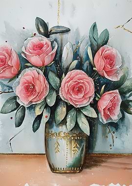 Pink Roses in Vase Painting