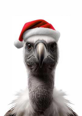 Vulture Wearing Santa Hat Portrait