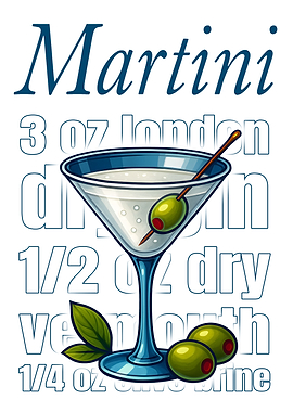 Martini Cocktail Art Print – Classic Gin or Vodka Drink Recipe Wall Decor for Bar, Kitchen, or Lounge