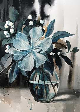 Watercolor Floral Arrangement in Glass Vase