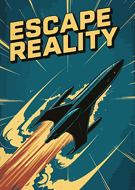Escape Reality Rocketship Retro Poster