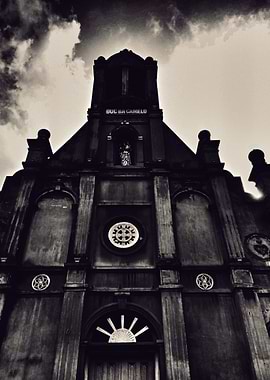 Dramatic Church Facade in Sepia Tone