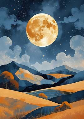 Full Moon Over Mountain Landscape