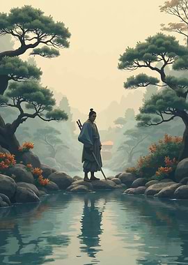 Samurai in a Japanese Garden