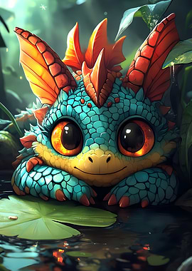 Cute Dragon Creature in Pond