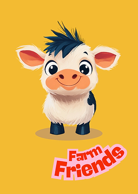 Cute Cartoon Cow Farm Friends | Kids Room Wall Art