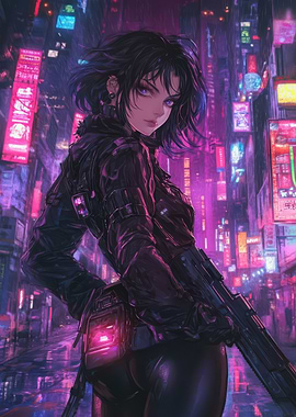 Cyberpunk Anime Girl with Gun