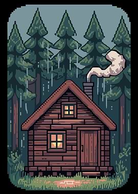 Pixel Art Cabin in the Woods