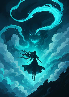 Ethereal Encounter: Woman and Shadowy Figure