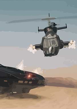 Helicopter and Car in Desert Battle