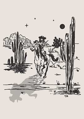 Cowgirl Riding Horse in Desert Landscape