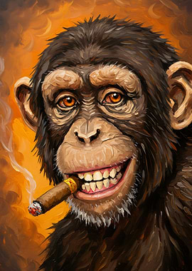 Chimpanzee Smoking Cigar Painting
