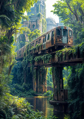 Overgrown Train in Jungle Landscape