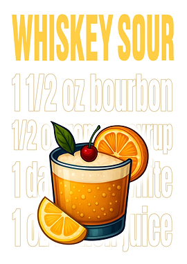 Whiskey Sour Cocktail Art Print – Classic Bourbon Drink Recipe Wall Decor for Bar, Lounge, or Kitchen