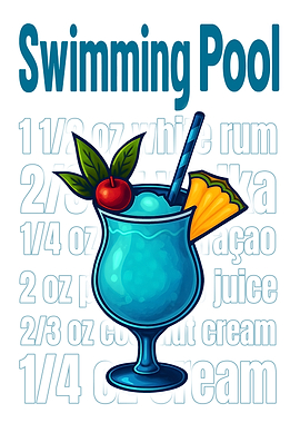 Swimming Pool Cocktail Art Print – Retro Tropical Drink Recipe Wall Decor for Bar, Kitchen, or Tiki Lounge