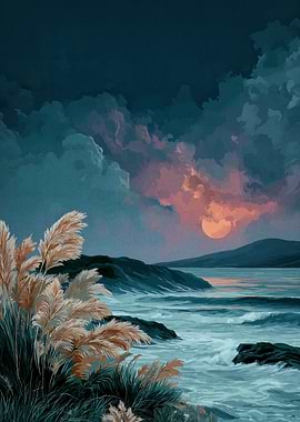 Coastal Landscape with Moonlit Sky