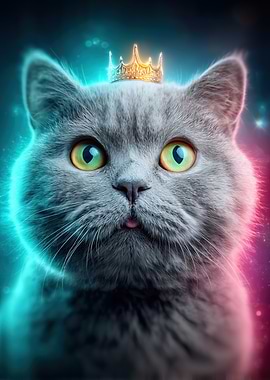 Regal Gray Cat with Crown