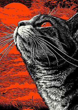 Cat gazing at the orange sky