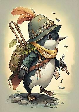 Adventurous Penguin Character Illustration