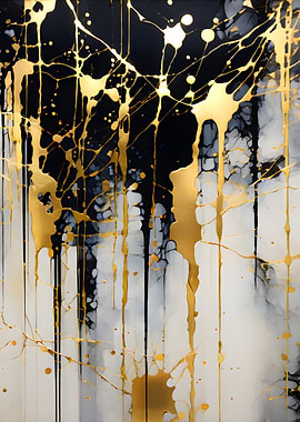 Abstract Gold and Black Drips
