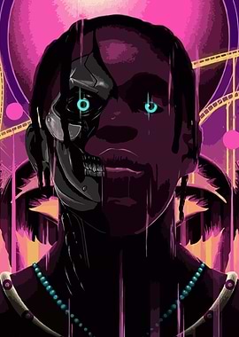 Cyborg Portrait with Pink and Purple Hues
