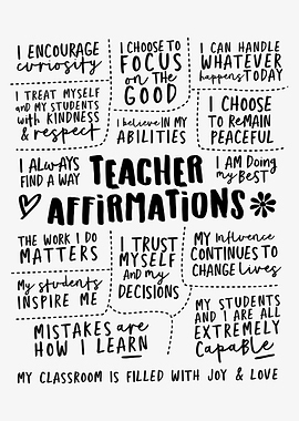Teacher Affirmations Black and White Poster