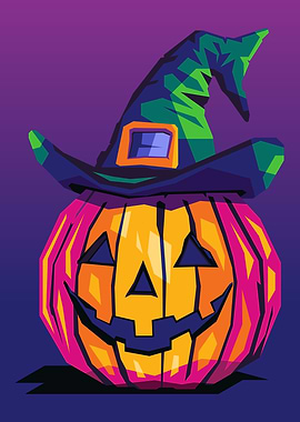 Halloween Pumpkin with Witch Hat