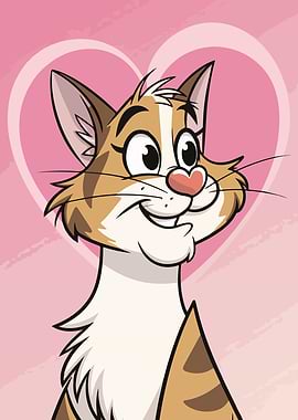 Cartoon Cat with Heart Background