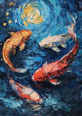 Koi Fish Impressionist Painting