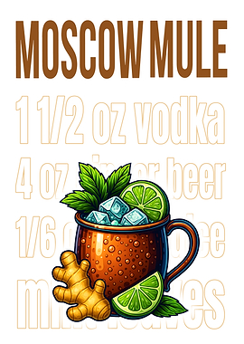 Moscow Mule Cocktail Art Print – Classic Copper Mug Drink Recipe Wall Decor for Bar, Kitchen, or Lounge