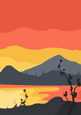 Minimalist Mountain Landscape at Sunset