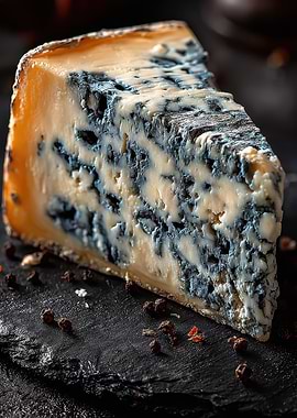 Wedge of Blue Cheese on Slate