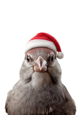 Finch Bird with Santa Hat