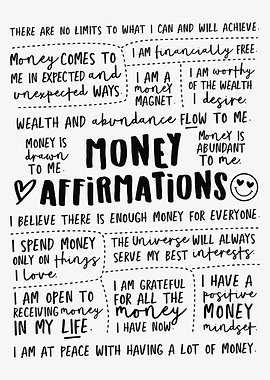 Money Affirmations Black and White Poster