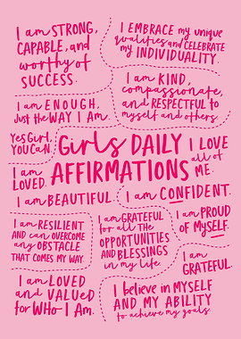 Girls Daily Affirmations Pink Poster