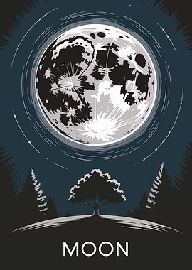 Moonlit Night Landscape Illustration