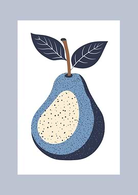 Stylized Blue Pear Illustration | Minimalist Kitchen Art