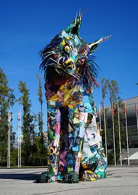 Lynx Sculpture Made of Recycled Materials